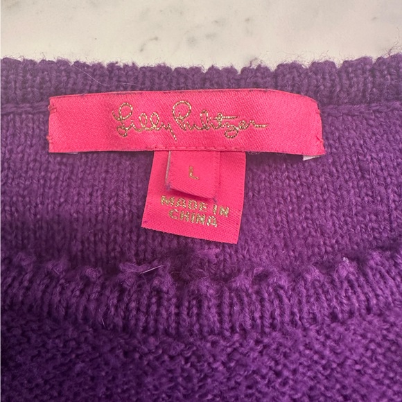 Lilly Pulitzer Kippa Sweater Pullover Purple Pom Bobble Long Sleeve Sz L REPAIR - Picture 5 of 9